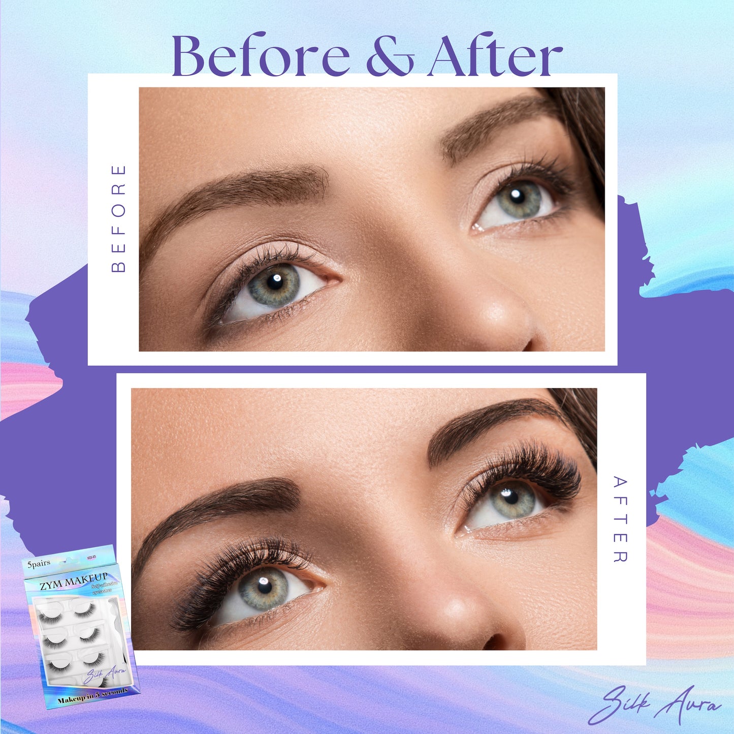 Silk Aura Self-Adhesive Pre-Glued False Eyelashes, 5 Pairs Pack