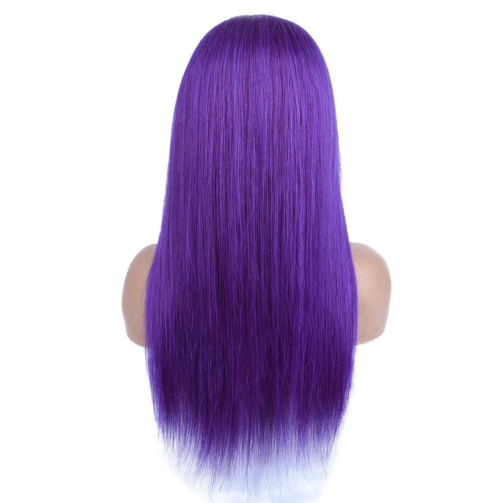 SilkAura COLORFUL Front Lace Straight Purple Human Hair Wig 13x4
