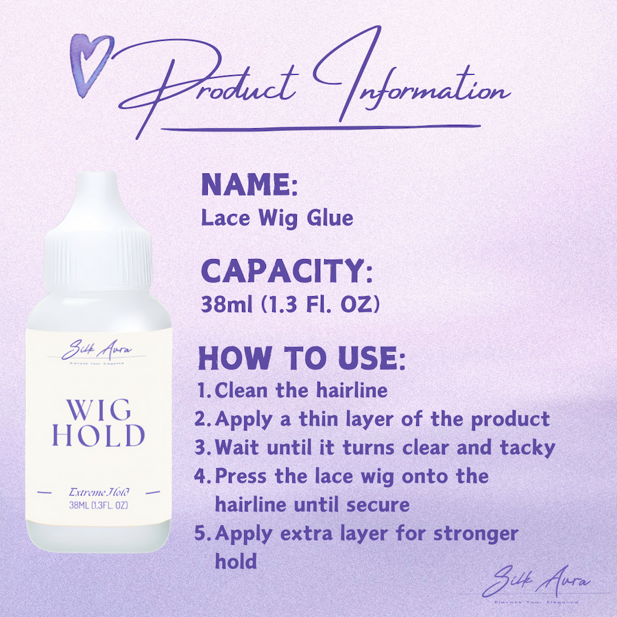 Silk Aura Lace Wig Glue, Strong Hold Hair Adhesive, Invisible Bond, Waterproof & Oil-Resistant Hair Glue for Wigs, Toupees & Hairpieces, 1.3oz (38ML)