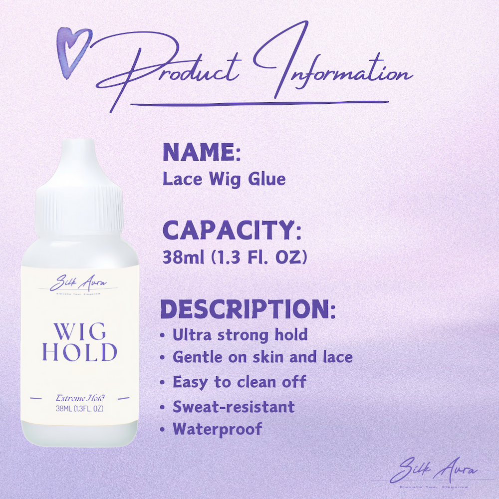 Silk Aura Lace Wig Glue, Strong Hold Hair Adhesive, Invisible Bond, Waterproof & Oil-Resistant Hair Glue for Wigs, Toupees & Hairpieces, 1.3oz (38ML)