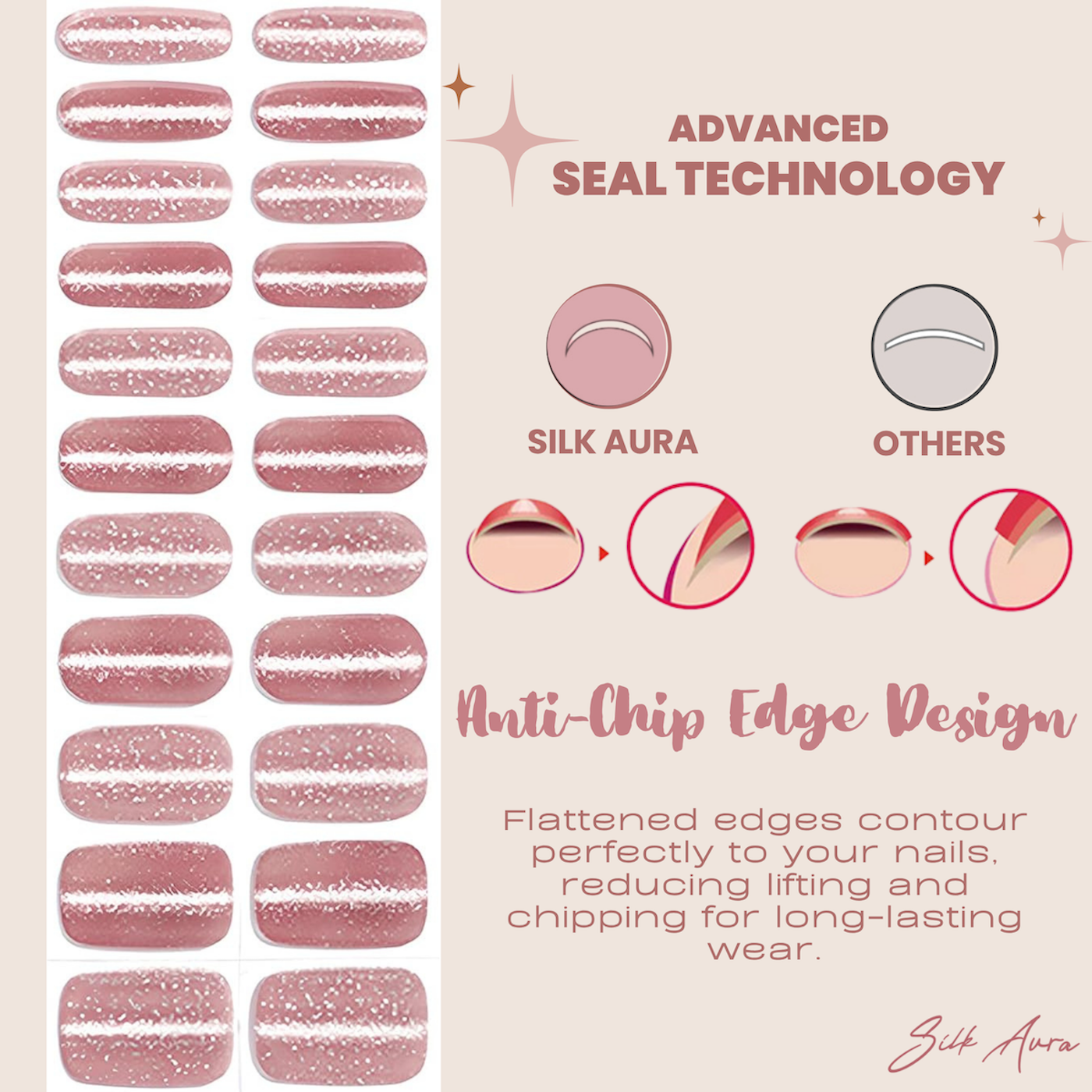Silk Aura Self-Adhesive Gel Nail Strips, No UV Lamp Needed