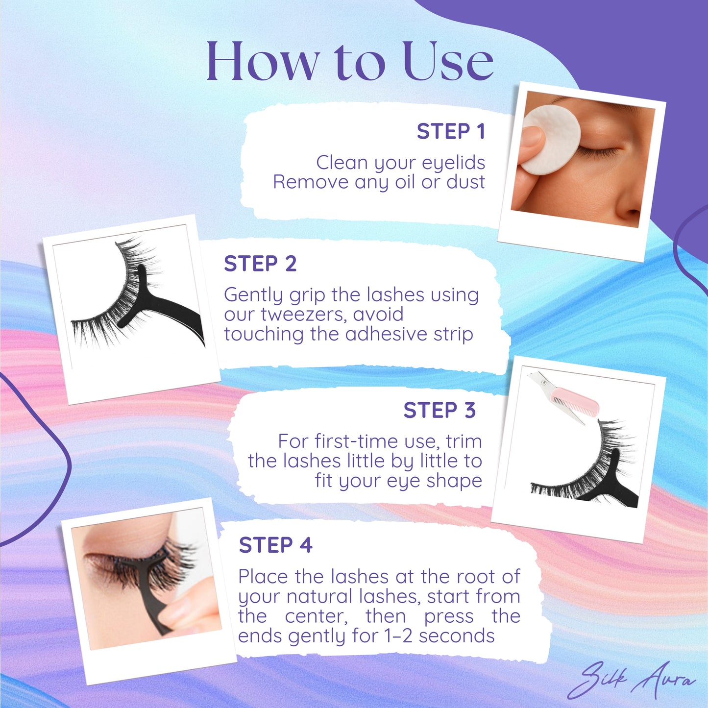Silk Aura Self-Adhesive Pre-Glued False Eyelashes, 5 Pairs Pack