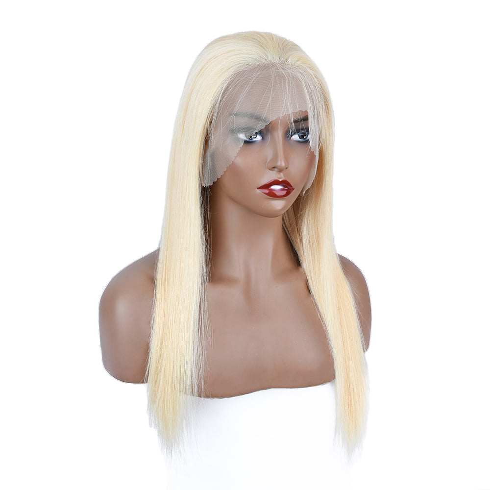 Silk Aura COLORFUL Front Lace Straight Blonde Human Hair Wig 13x4 Side