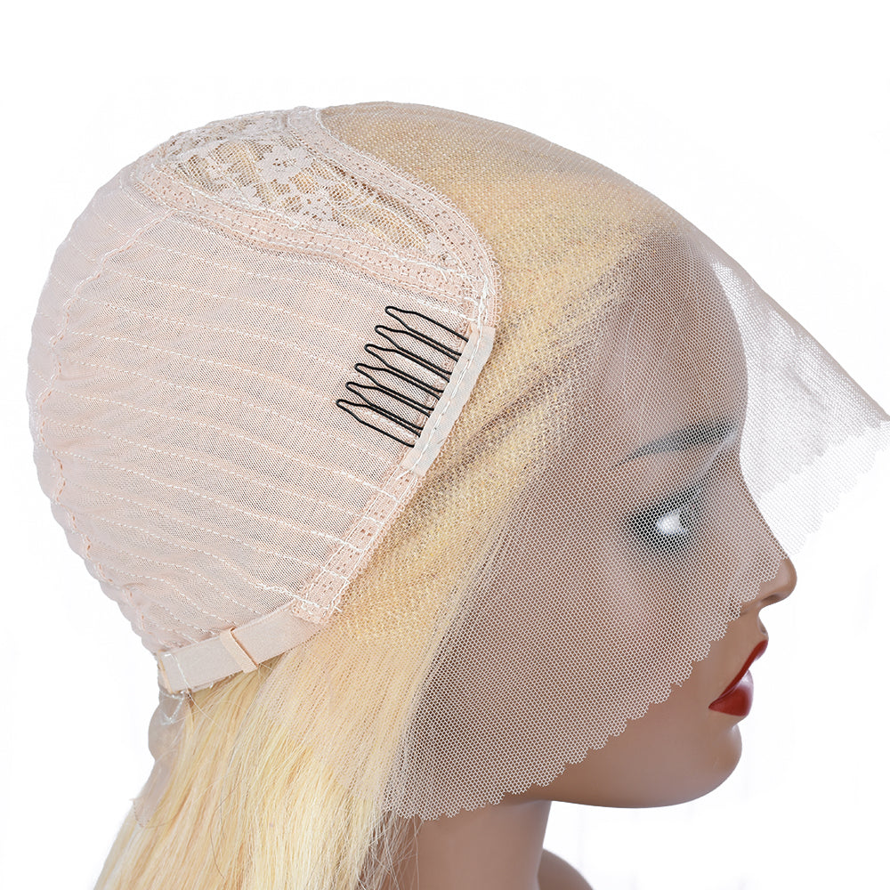 Silk Aura COLORFUL Front Lace Straight Blonde Human Hair Wig 13x4 Side Lace Details