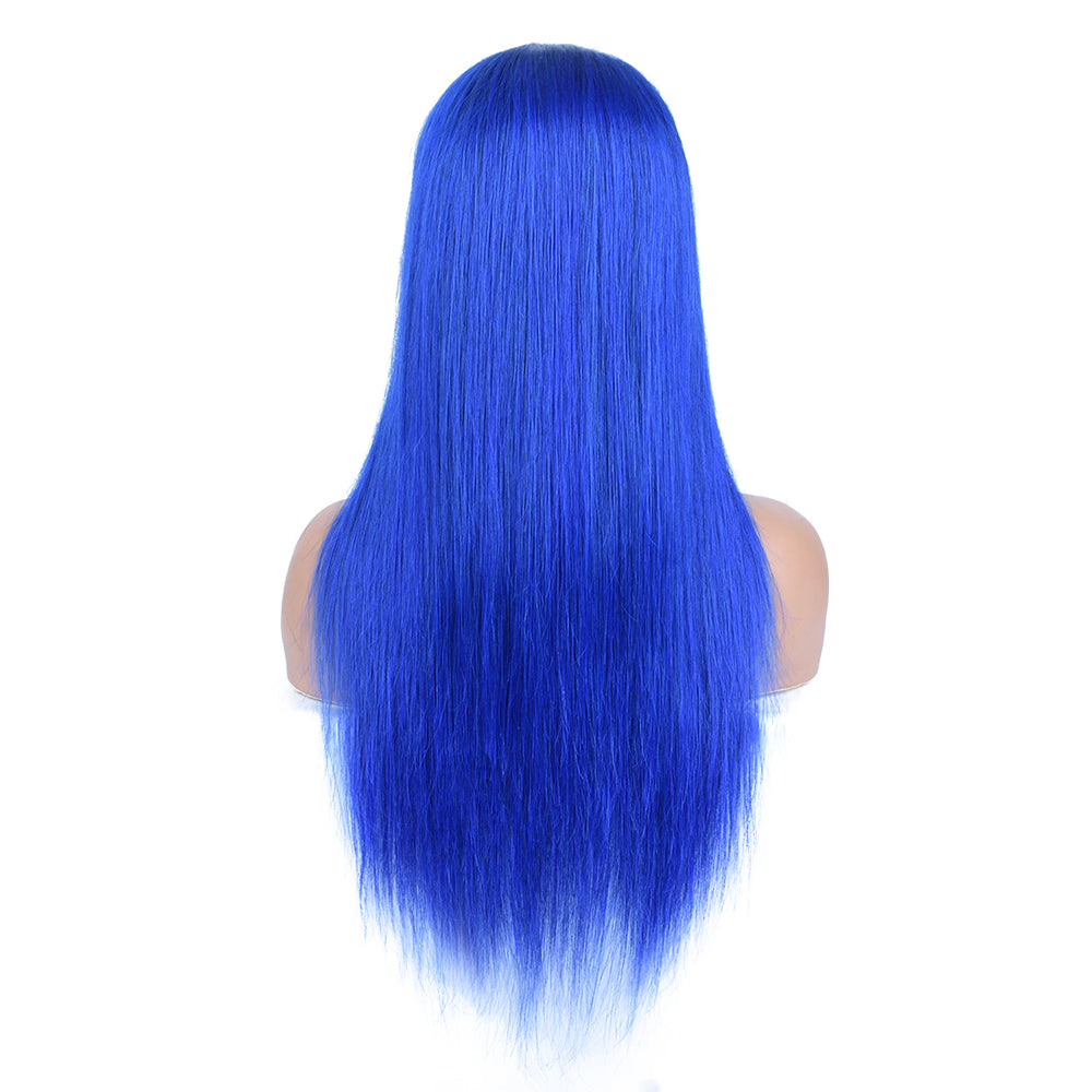 Silk Aura COLORFUL Front Lace Straight Blue Human Hair Wig 13x4 Back