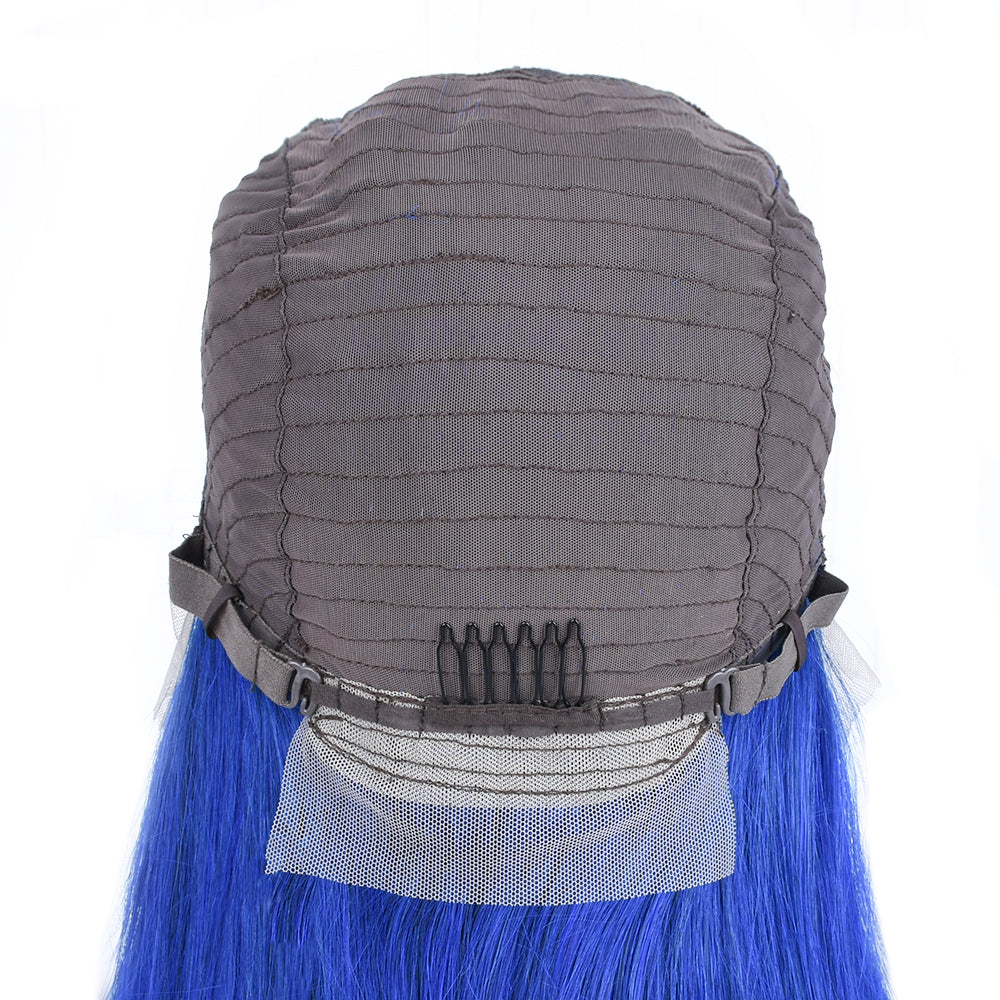 Silk Aura COLORFUL Front Lace Straight Blue Human Hair Wig 13x4 Back Lace