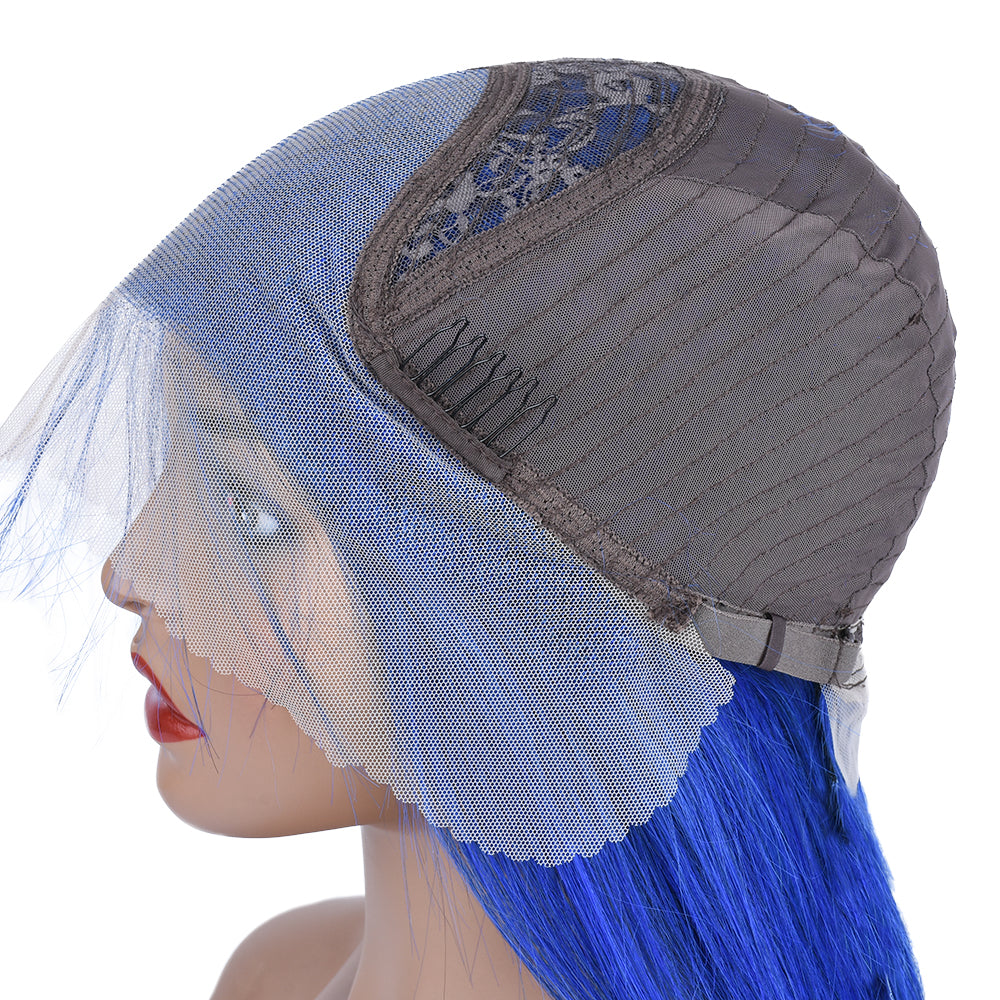 Silk Aura COLORFUL Front Lace Straight Blue Human Hair Wig 13x4 Side Lace