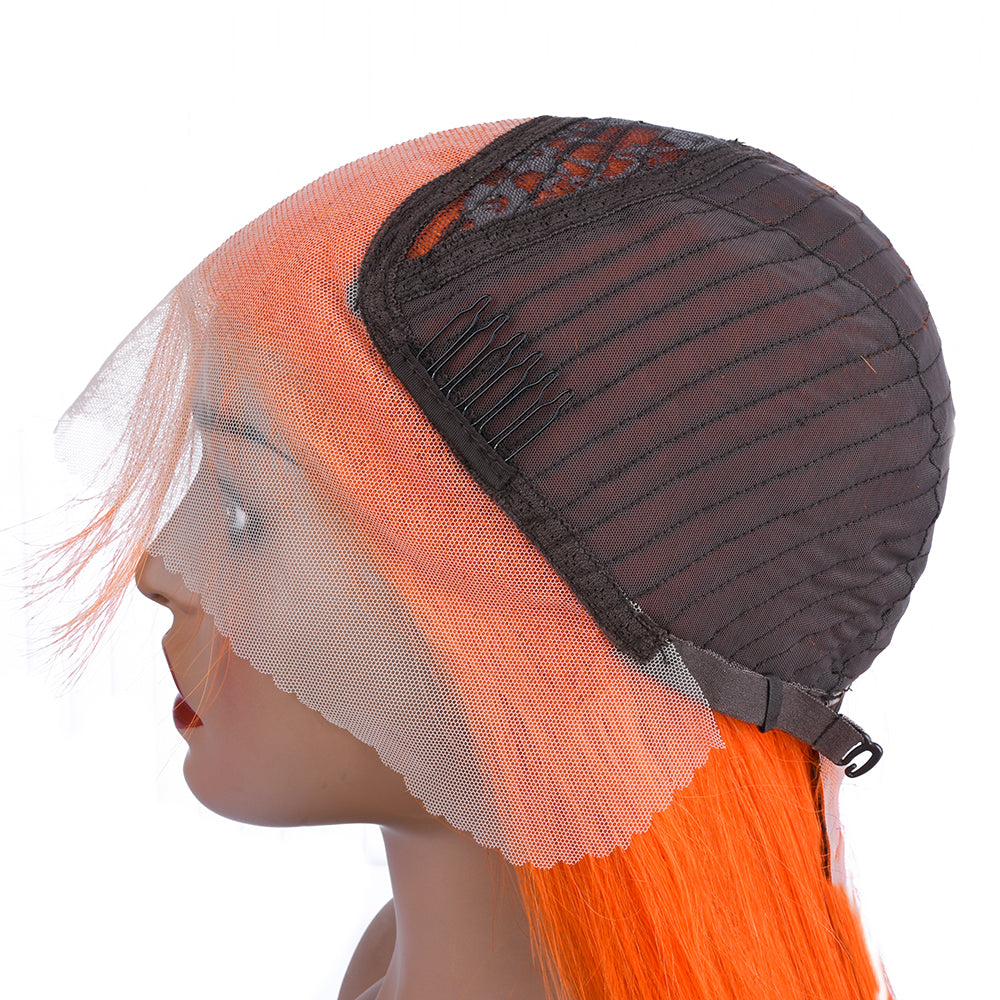 Silk Aura COLORFUL Front Lace Straight Orange Human Hair Wig 13x4 Side