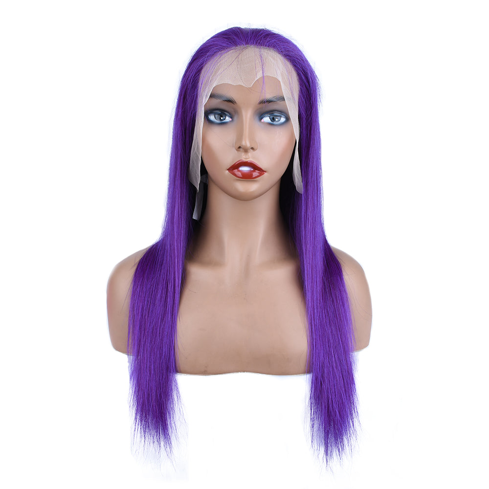 Silk Aura COLORFUL Front Lace Straight Purple Human Hair Wig 13x4