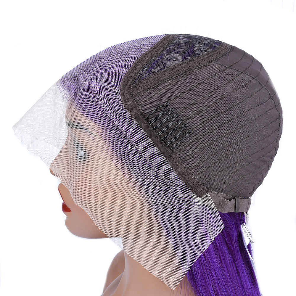 Silk Aura COLORFUL Front Lace Straight Purple Human Hair Wig 13x4 Side