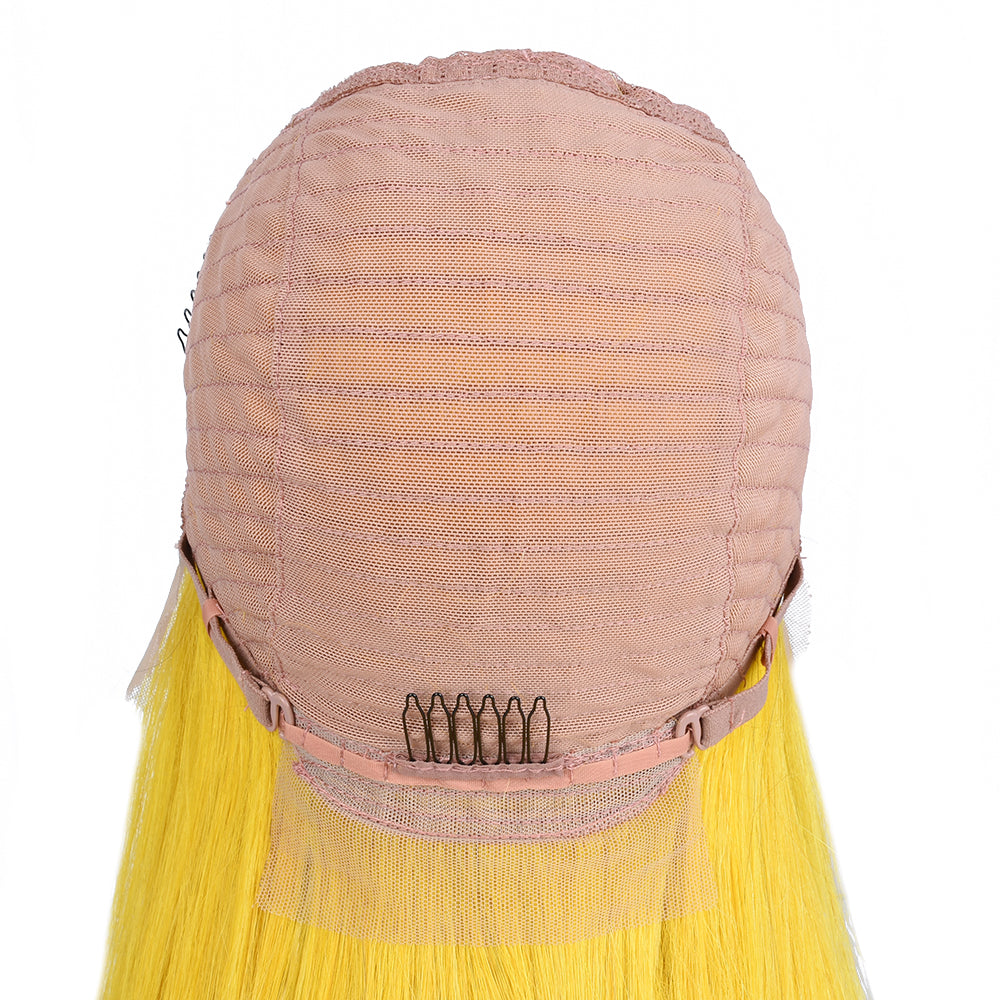 Silk Aura COLORFUL Front Lace Straight Yellow Human Hair Wig 13x4 Back Lace Cap