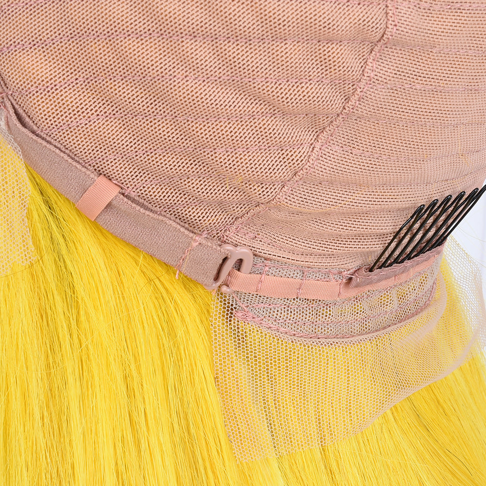 Silk Aura COLORFUL Front Lace Straight Yellow Human Hair Wig 13x4 Back Lace Cap Detail