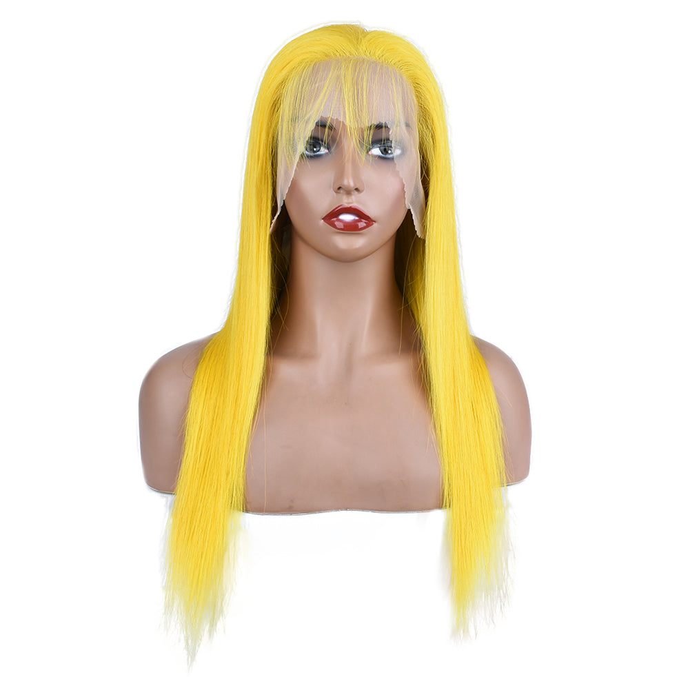 Silk Aura COLORFUL Front Lace Straight Yellow Human Hair Wig 13x4 Front