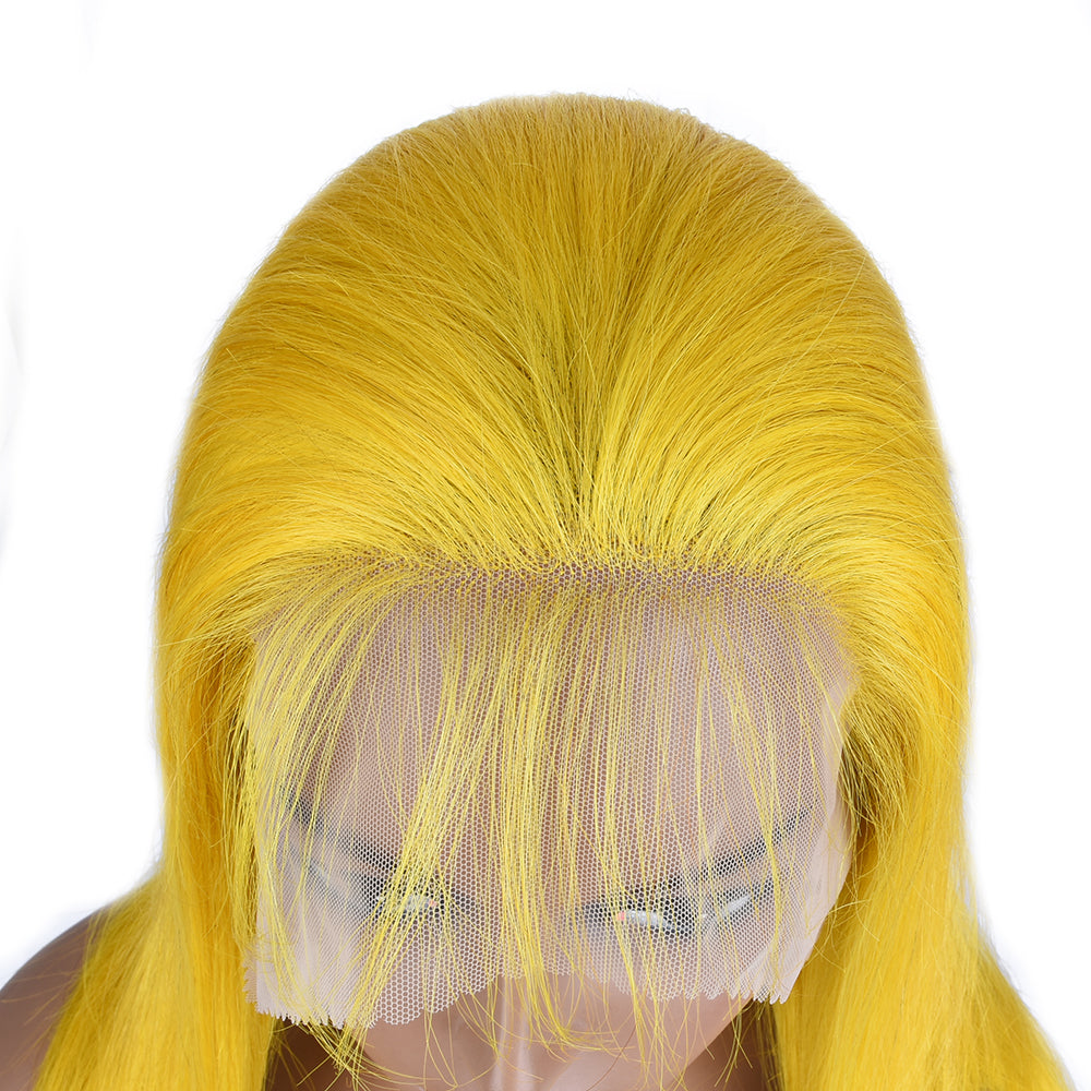 Silk Aura COLORFUL Front Lace Straight Yellow Human Hair Wig 13x4 Frontal Lace