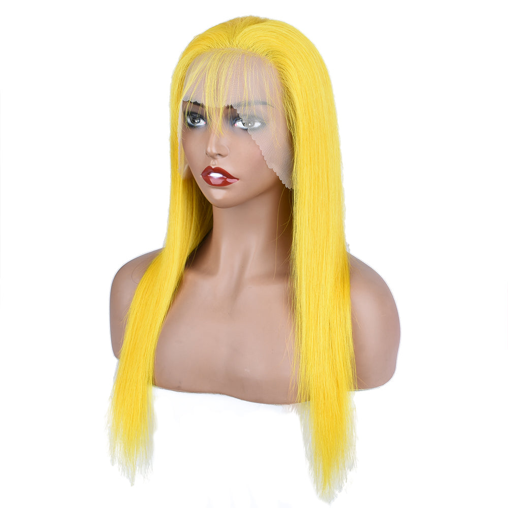 Silk Aura COLORFUL Front Lace Straight Yellow Human Hair Wig 13x4 Side