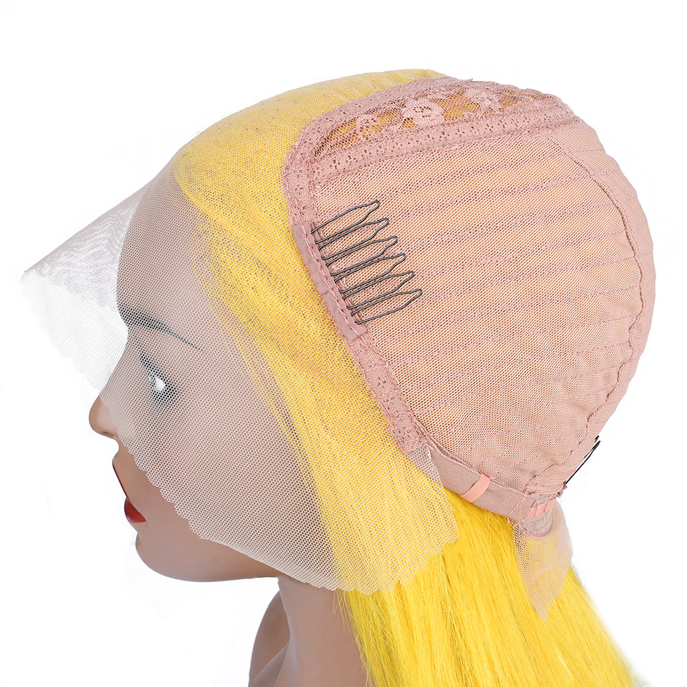 Silk Aura COLORFUL Front Lace Straight Yellow Human Hair Wig 13x4 Side Lace