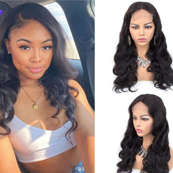 Silk Aura Front Lace Body Wave Black Human Hair Wig 13x4 Model with Wig Front and Side