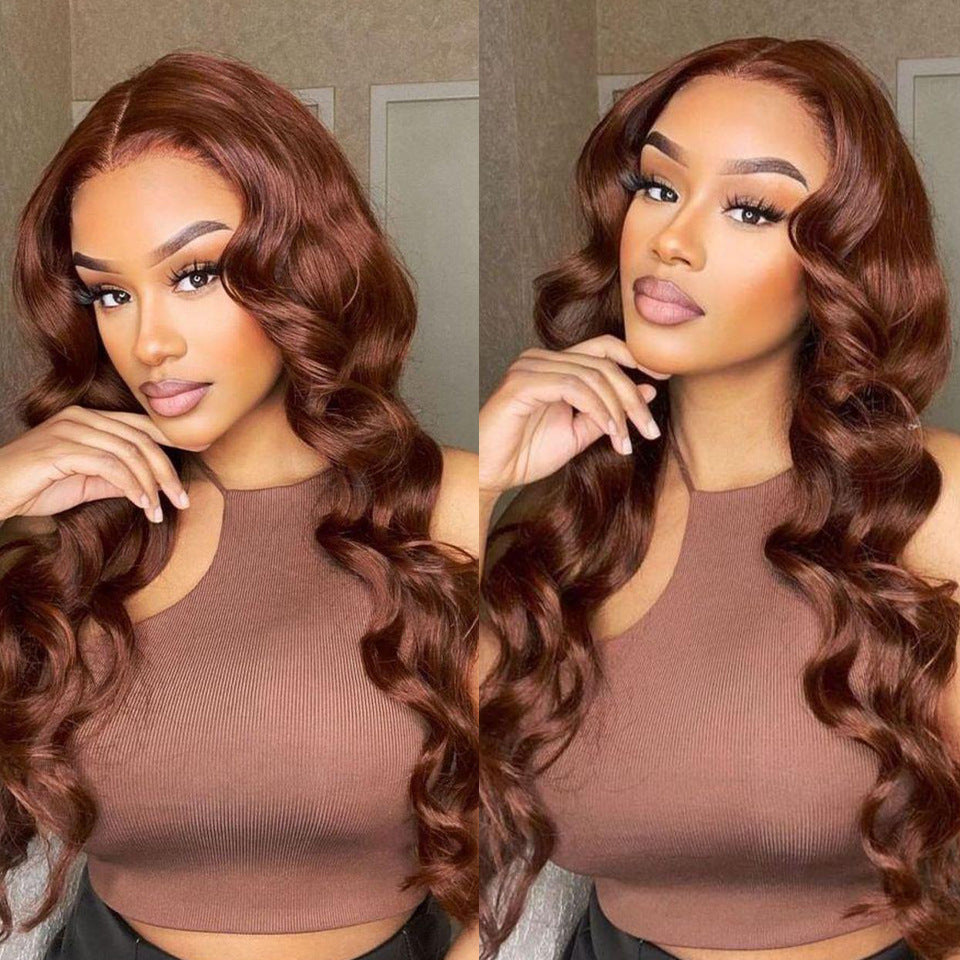 Silk Aura Front Lace Body Wave Dark Brown Human Hair Wig 13x4 Model
