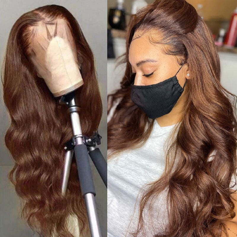 Silk Aura Front Lace Body Wave Dark Brown Human Hair Wig 13x4 Model with Wig Front and Side