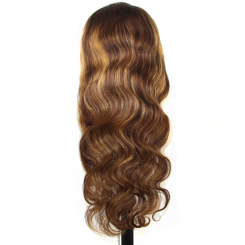 Silk Aura Front Lace Body Wave Highlighted Light Brown Human Hair Wig 13x4 Back