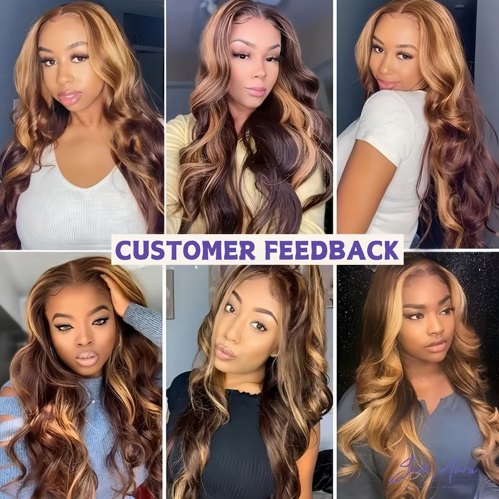 Silk Aura Front Lace Body Wave Highlighted Light Brown Human Hair Wig 13x4 Customer Feedback