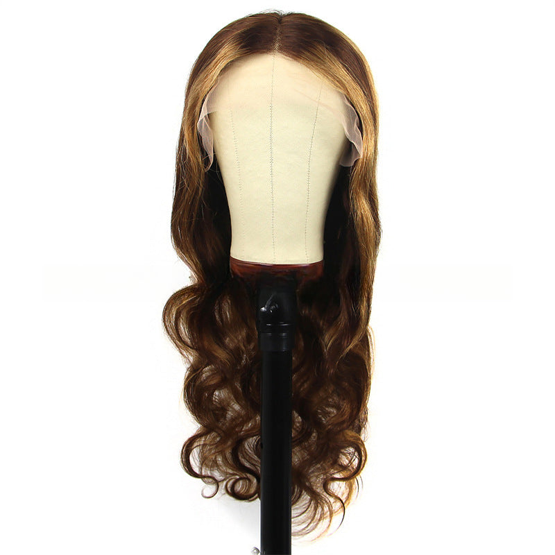 Silk Aura Front Lace Body Wave Highlighted Light Brown Human Hair Wig 13x4 Front
