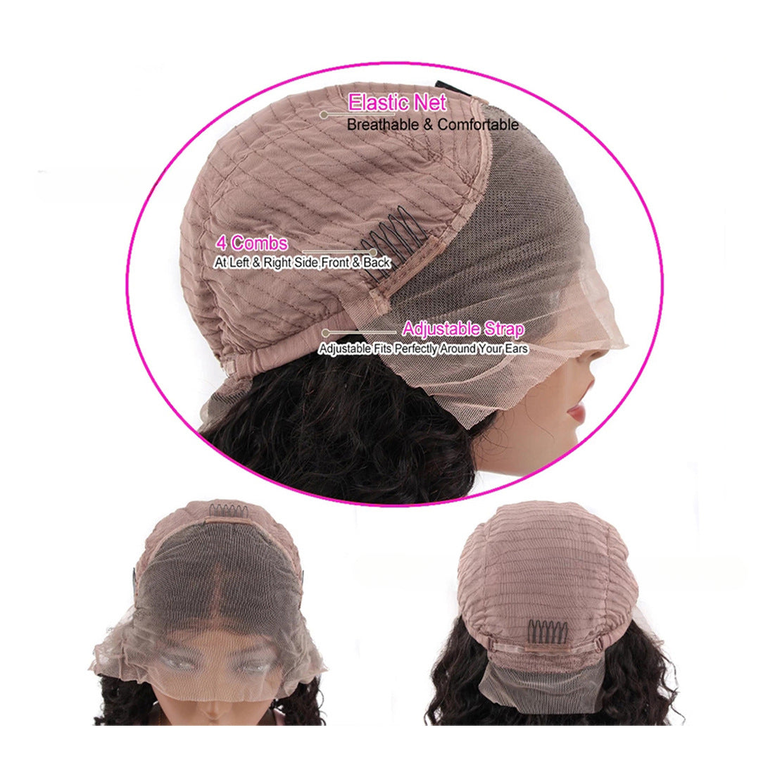 Silk Aura Front Lace Straight Human Hair Wig 13x4 Details Adjustable Strap 4 Combs Elastic Net