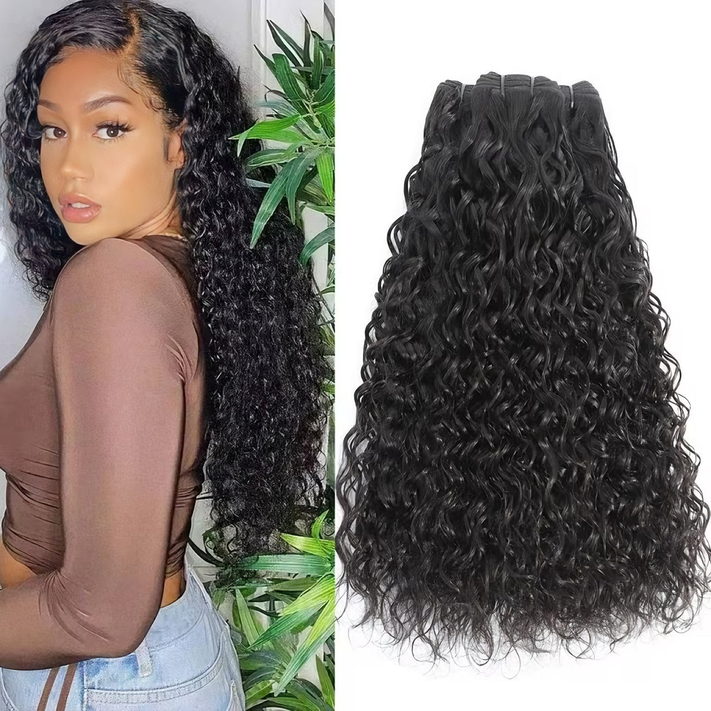 Silk Aura Front Lace Water Wave Black Human Hair Wig 13x4 Model 2