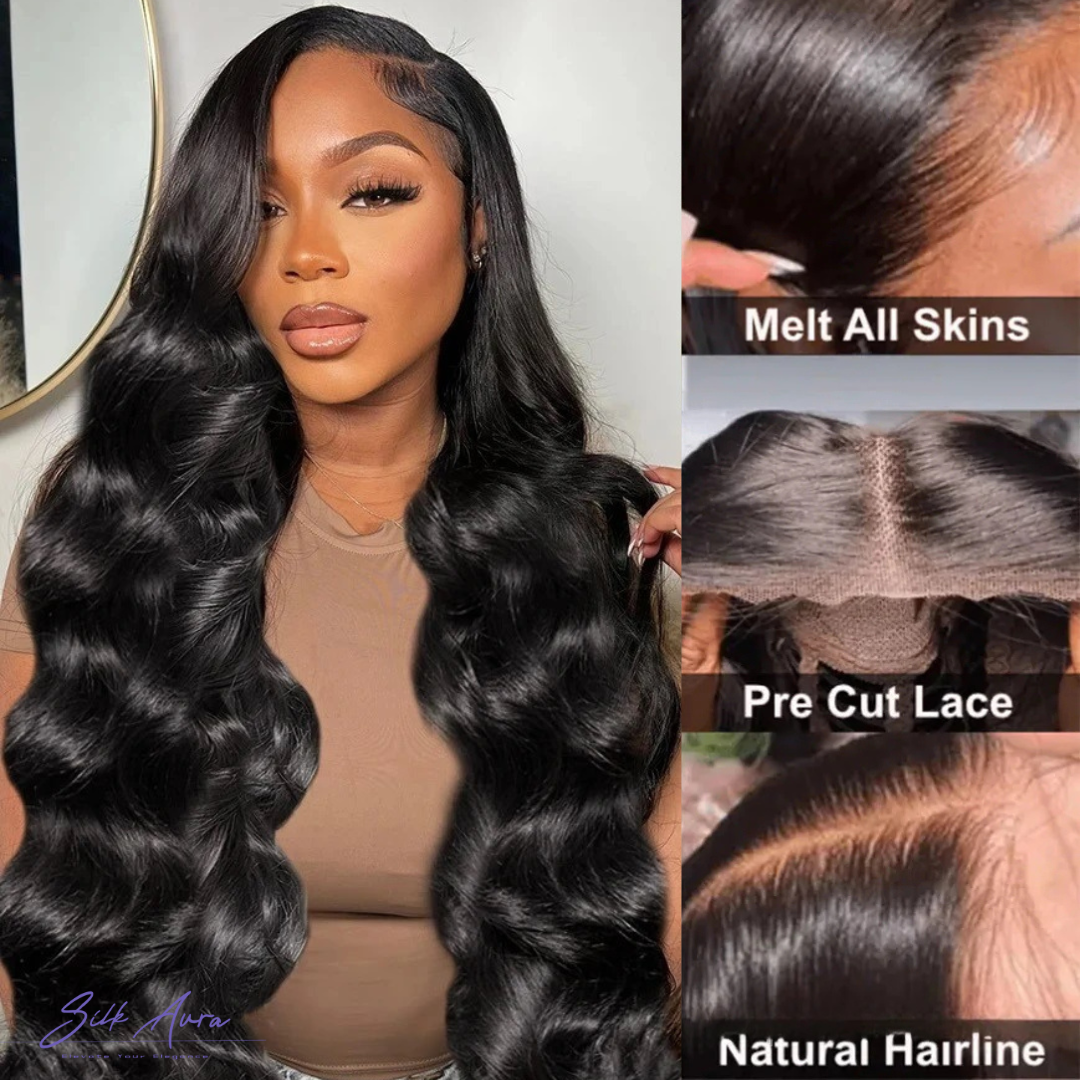 【Wear to Go】Silk Aura Pre-cut Lace Glueless Body Wave Black Human Hair Wig 4x4 Product Details