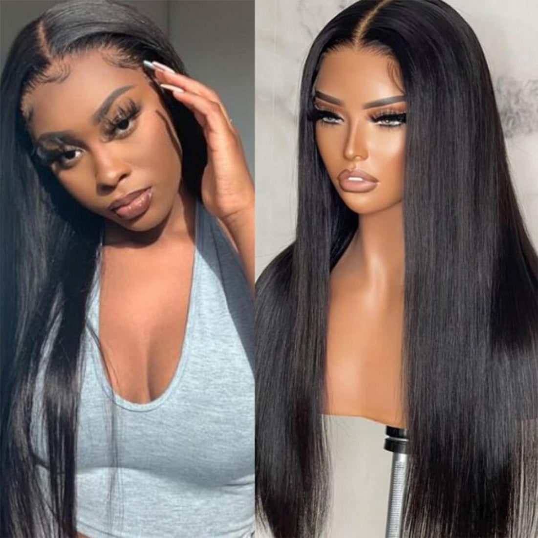 【Wear to Go】Silk Aura Pre-cut Lace Glueless Straight Black Human Hair Wig 4x4