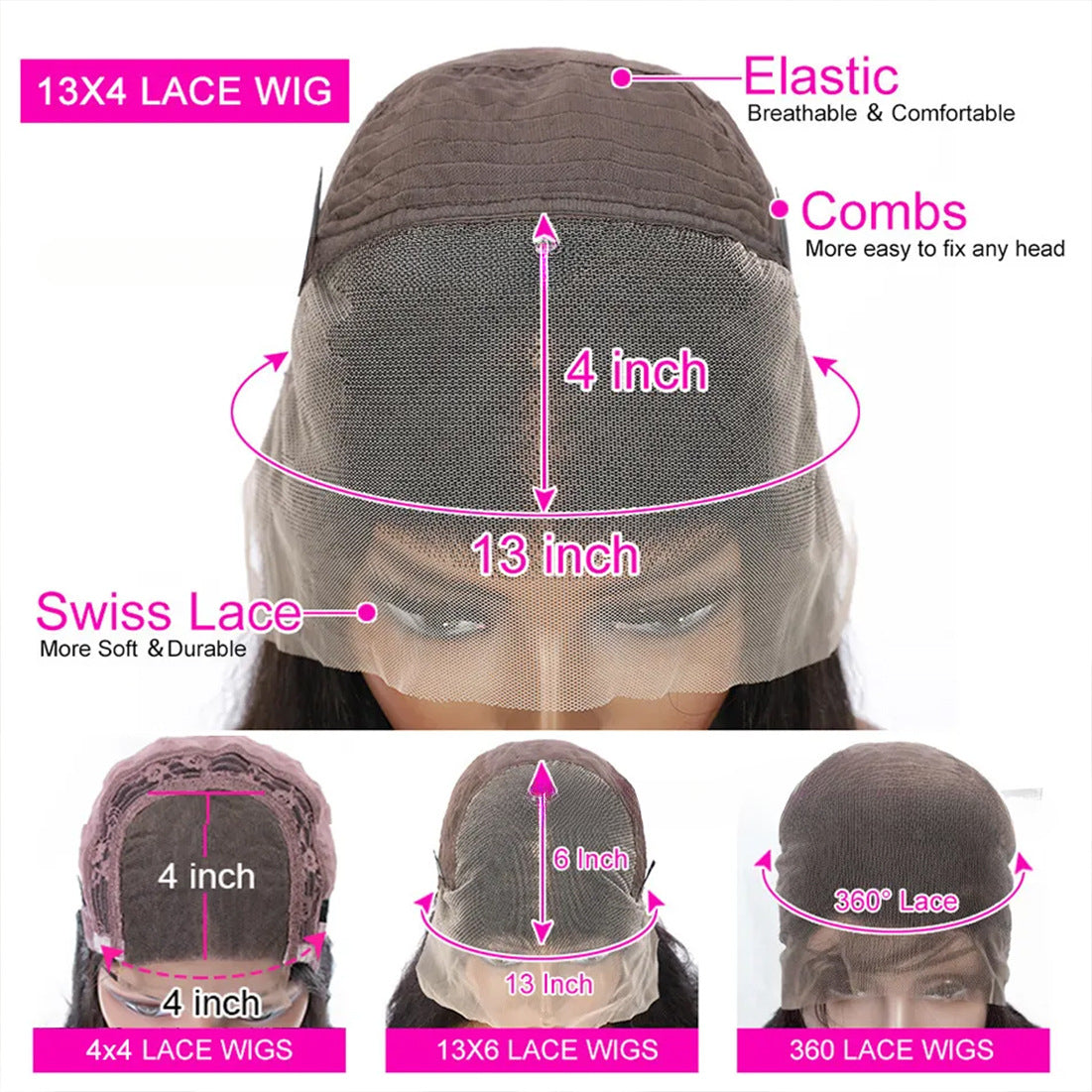 What's the Difference in Wig Cap Size? 13x4 4x4 13x6 360 Lace Wigs