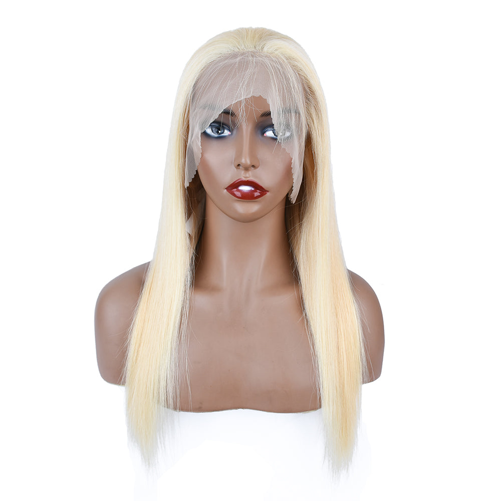 SilkAura COLORFUL Front Lace Straight Blonde Human Hair Wig 13x4