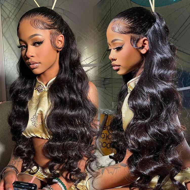 SilkAura Front Lace Body Wave Black Human Hair Wig 4x4