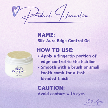 Silk Aura Edge Control Gel, Strong Hold, Non-Greasy Hair Gel for Baby Hair, Braids & Edges, Frizz Control, Suitable for Curly & Natural Hair, 100ml (3.4oz)