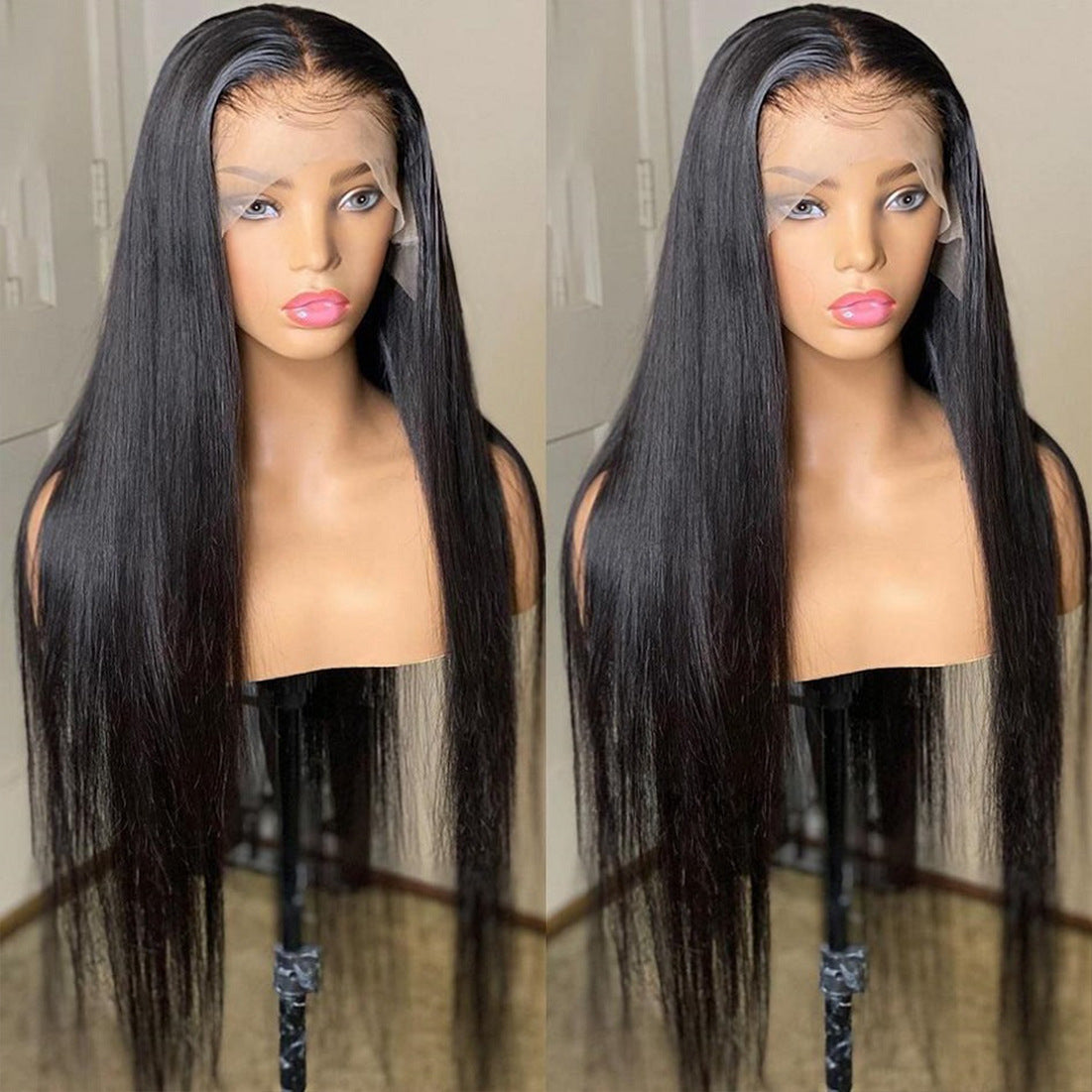 SilkAura Front Lace Straight Black Human Hair Wig 13x4