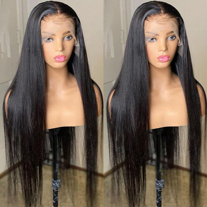 SilkAura Front Lace Straight Black Human Hair Wig 13x4