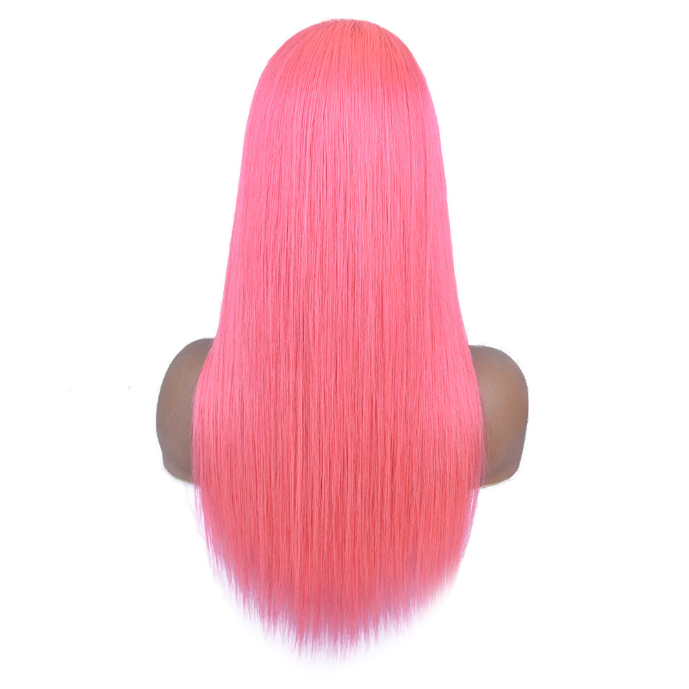 Silk Aura COLORFUL Front Lace Straight Baby Pink Human Hair Wig 13x4 Back