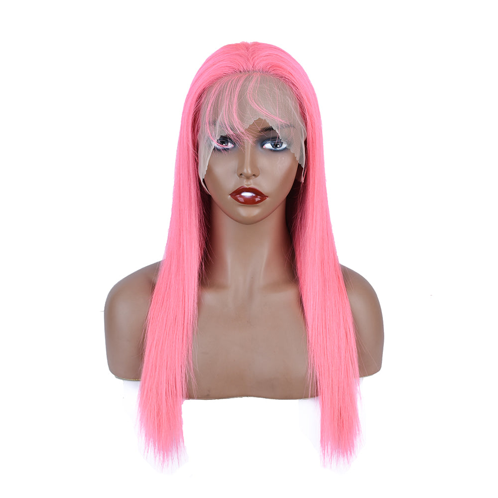 Silk Aura COLORFUL Front Lace Straight Baby Pink Human Hair Wig 13x4 Front