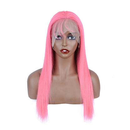 Silk Aura COLORFUL Front Lace Straight Baby Pink Human Hair Wig 13x4 Front