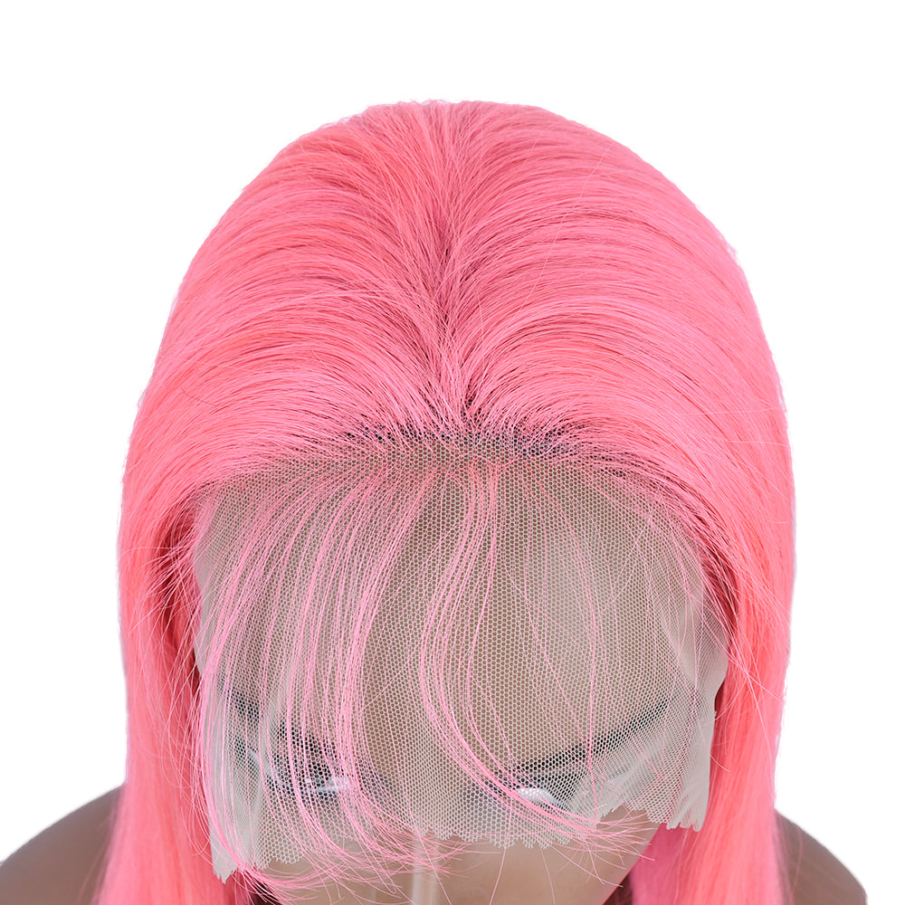 Silk Aura COLORFUL Front Lace Straight Baby Pink Human Hair Wig 13x4 Frontal Lace