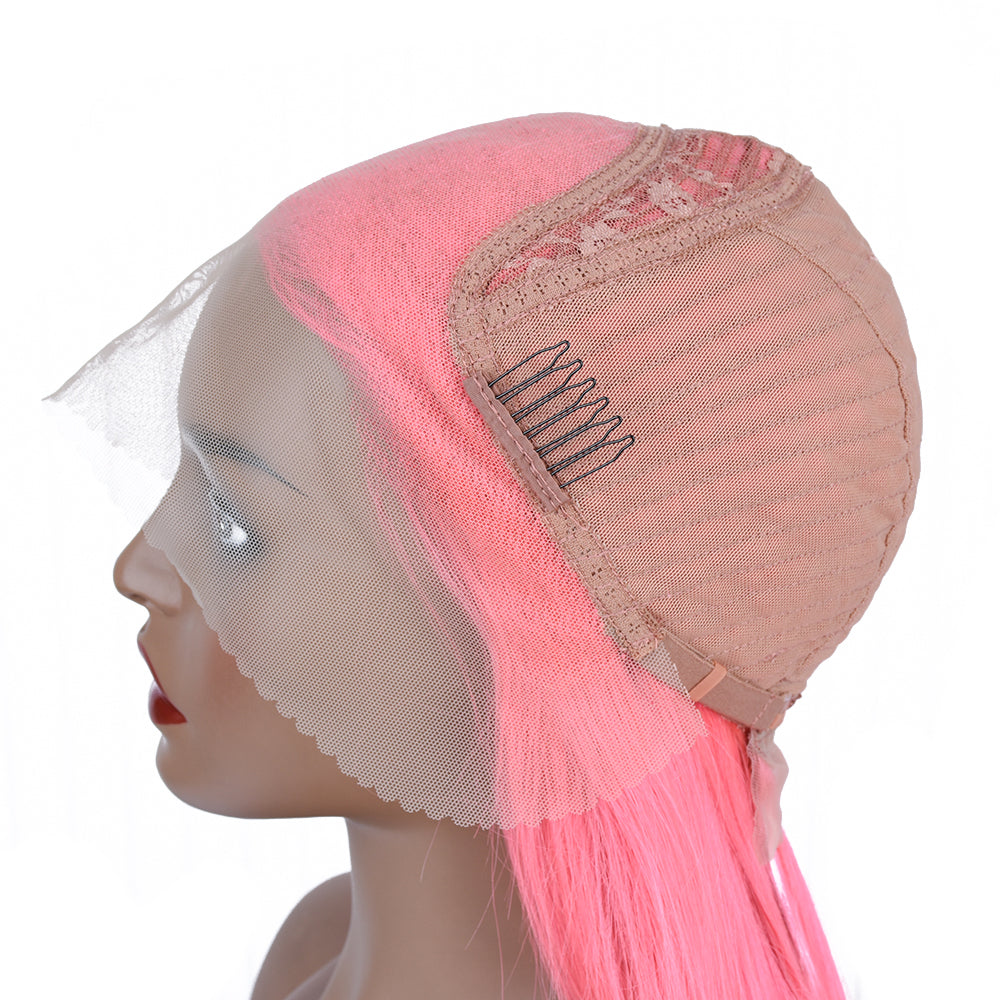Silk Aura COLORFUL Front Lace Straight Baby Pink Human Hair Wig 13x4 Side Lace Details