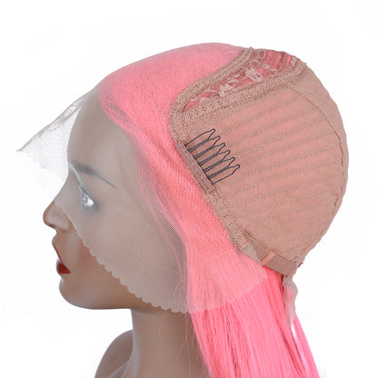 Silk Aura COLORFUL Front Lace Straight Baby Pink Human Hair Wig 13x4 Side Lace Details