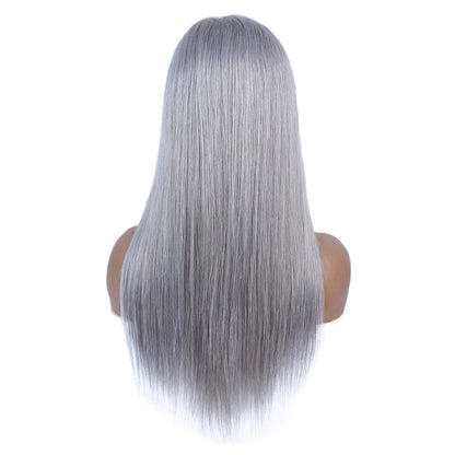 Silk Aura COLORFUL Front Lace Straight Gray Silver Human Hair Wig 13x4 Back