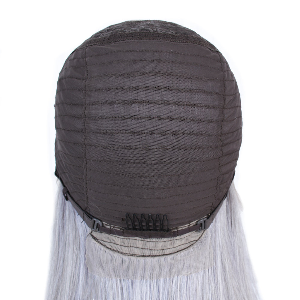 Silk Aura COLORFUL Front Lace Straight Gray Silver Human Hair Wig 13x4 Back Lace