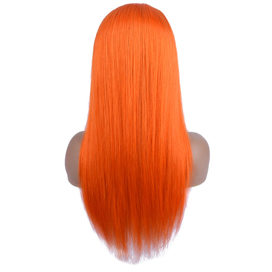 Silk Aura COLORFUL Front Lace Straight Orange Human Hair Wig 13x4 Back