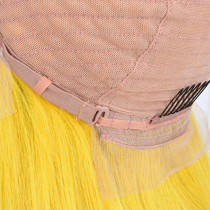 Silk Aura COLORFUL Front Lace Straight Yellow Human Hair Wig 13x4 Back Lace Cap Detail