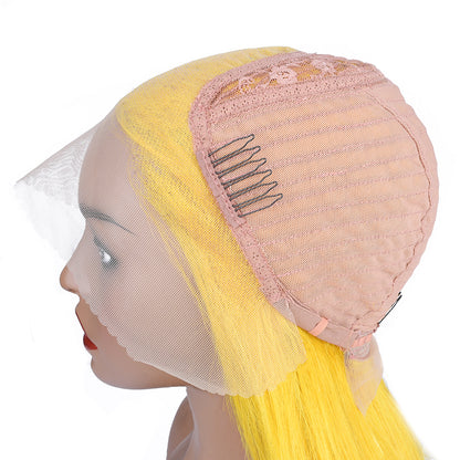 Silk Aura COLORFUL Front Lace Straight Yellow Human Hair Wig 13x4 Side Lace