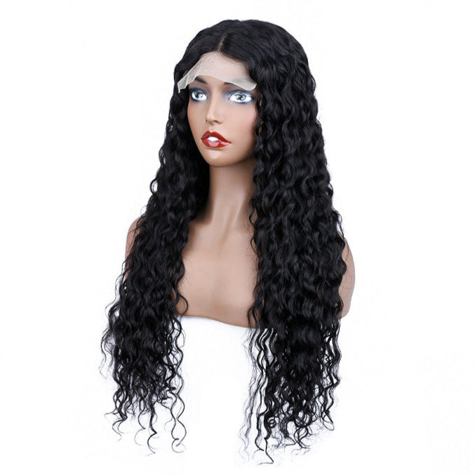 Silk Aura Front Lace Water Wave Black Human Hair Wig 13x4 Front