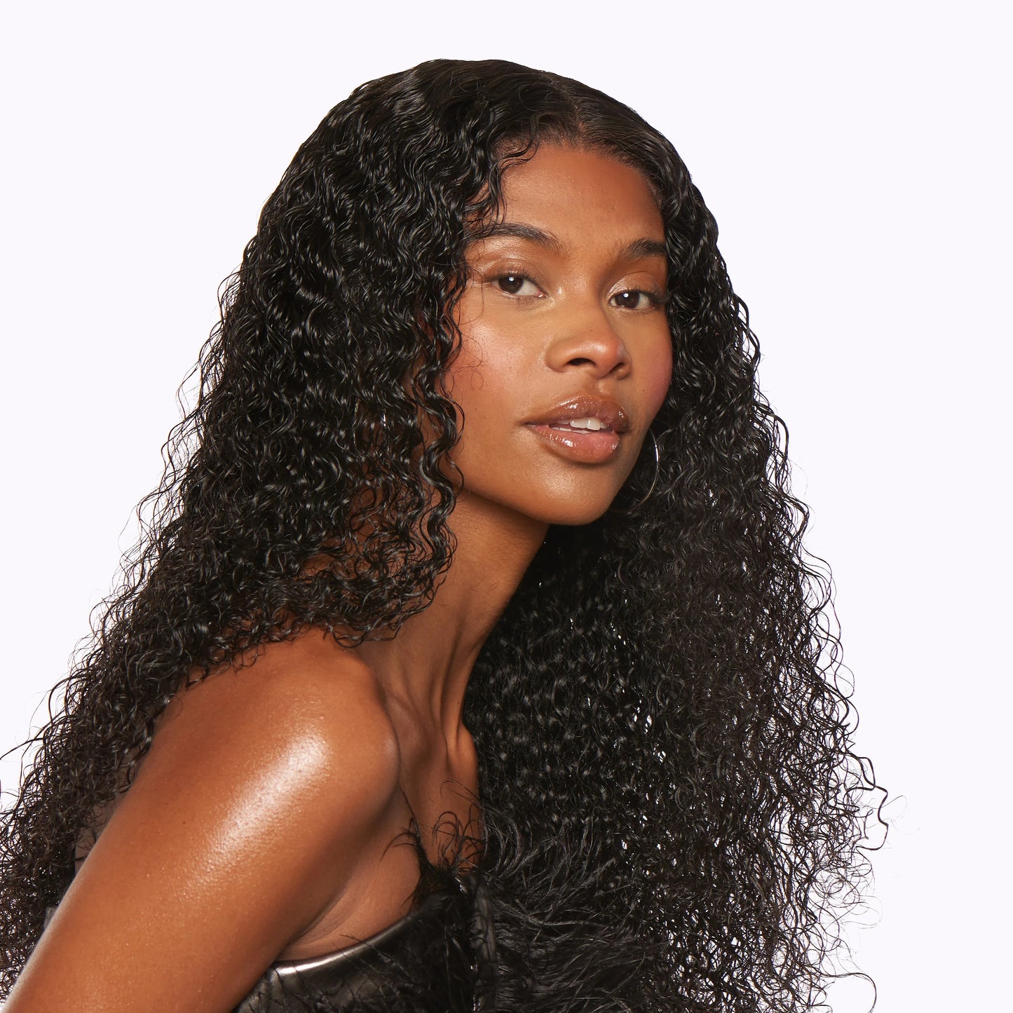 Silk Aura Front Lace Water Wave Black Human Hair Wig 13x4 Model