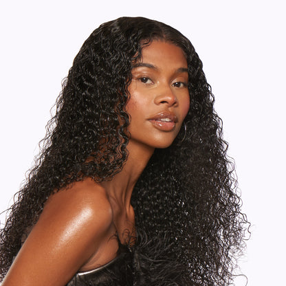 Silk Aura Front Lace Water Wave Black Human Hair Wig 13x4 Model